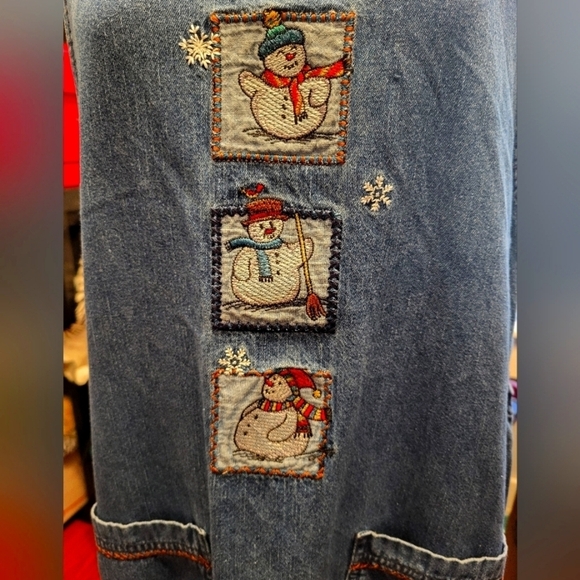 BOBBIE BROOKS Large Christmas Snowmen snow blue Jumper Maxi Vintage - Picture 13 of 13